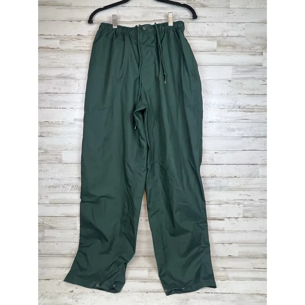 Vintage 90s Pin High Green Nylon Ski Pants Snap Hem Drawstring Waist 30x27